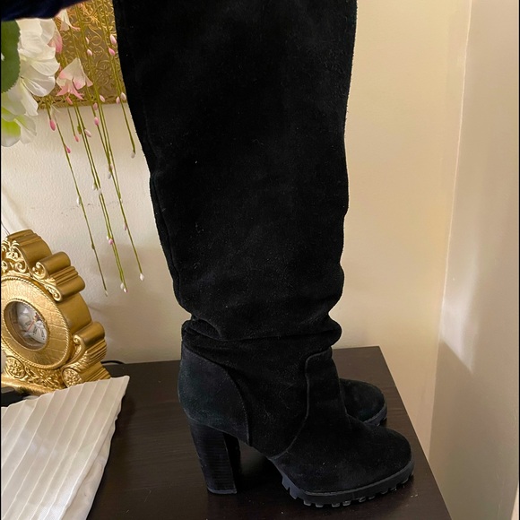 Aldo Knee length black velvet hooker Boots - Picture 10 of 16